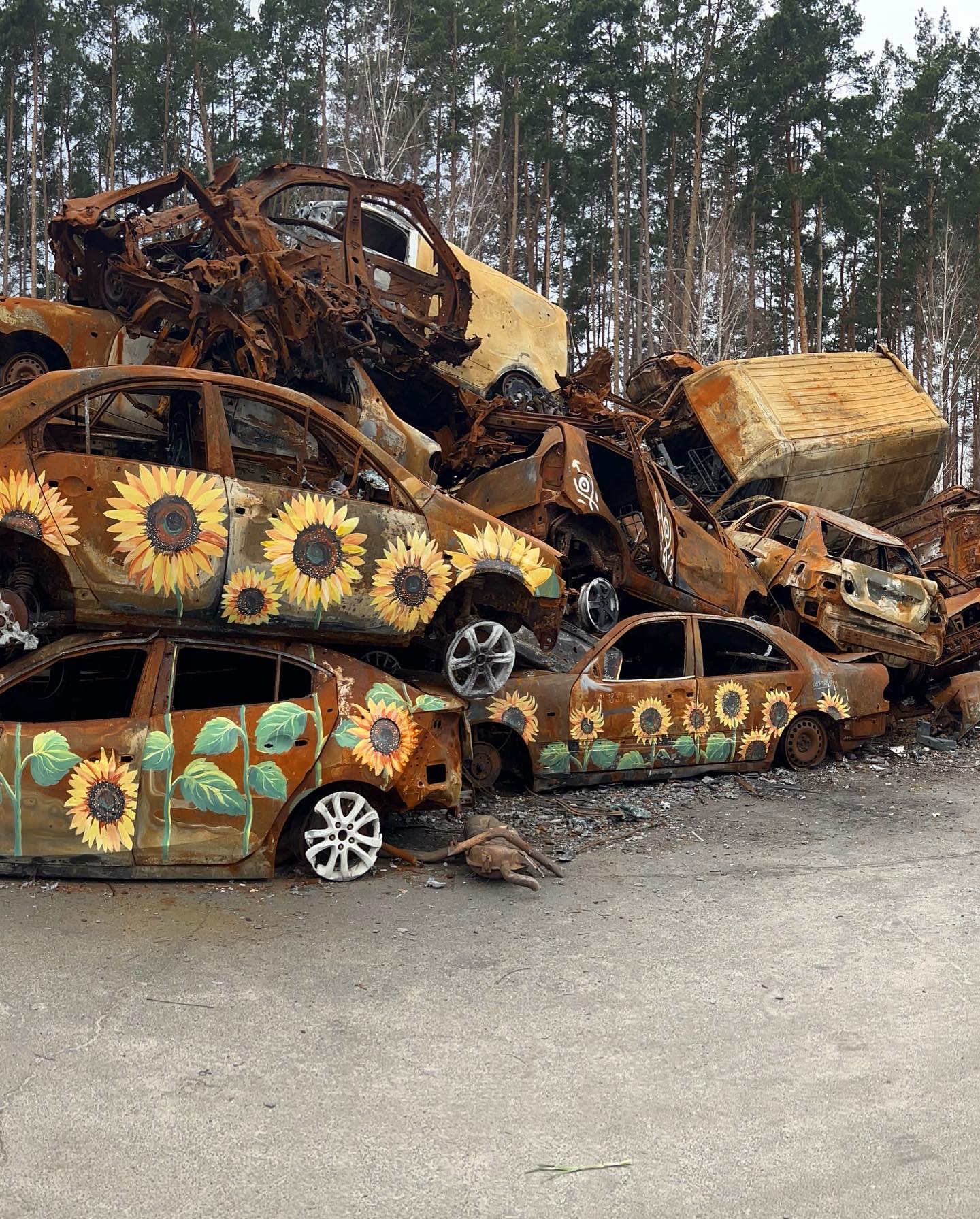Destroyed cars turned into art