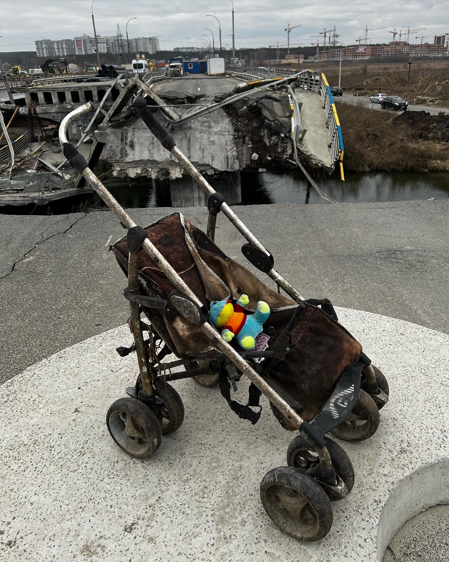 Stroller serving as a monument to murdered child and mother