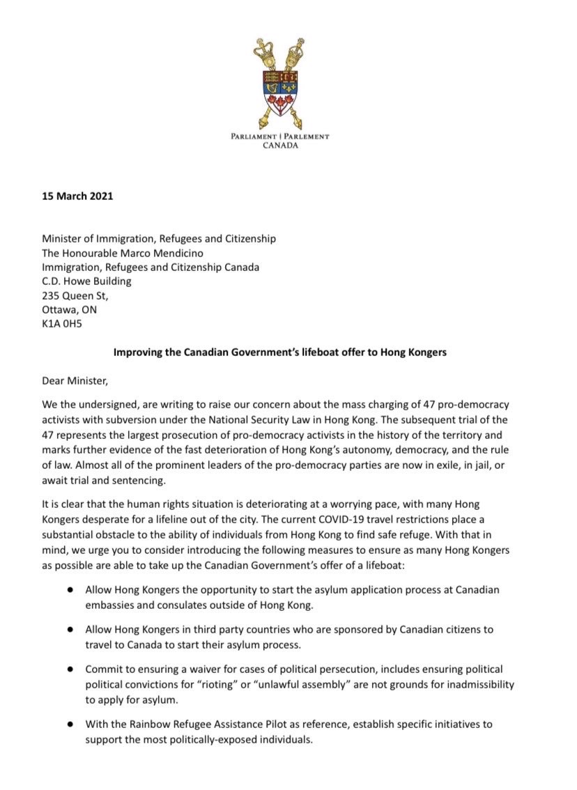 Letter to Minister Mendicino Page 1