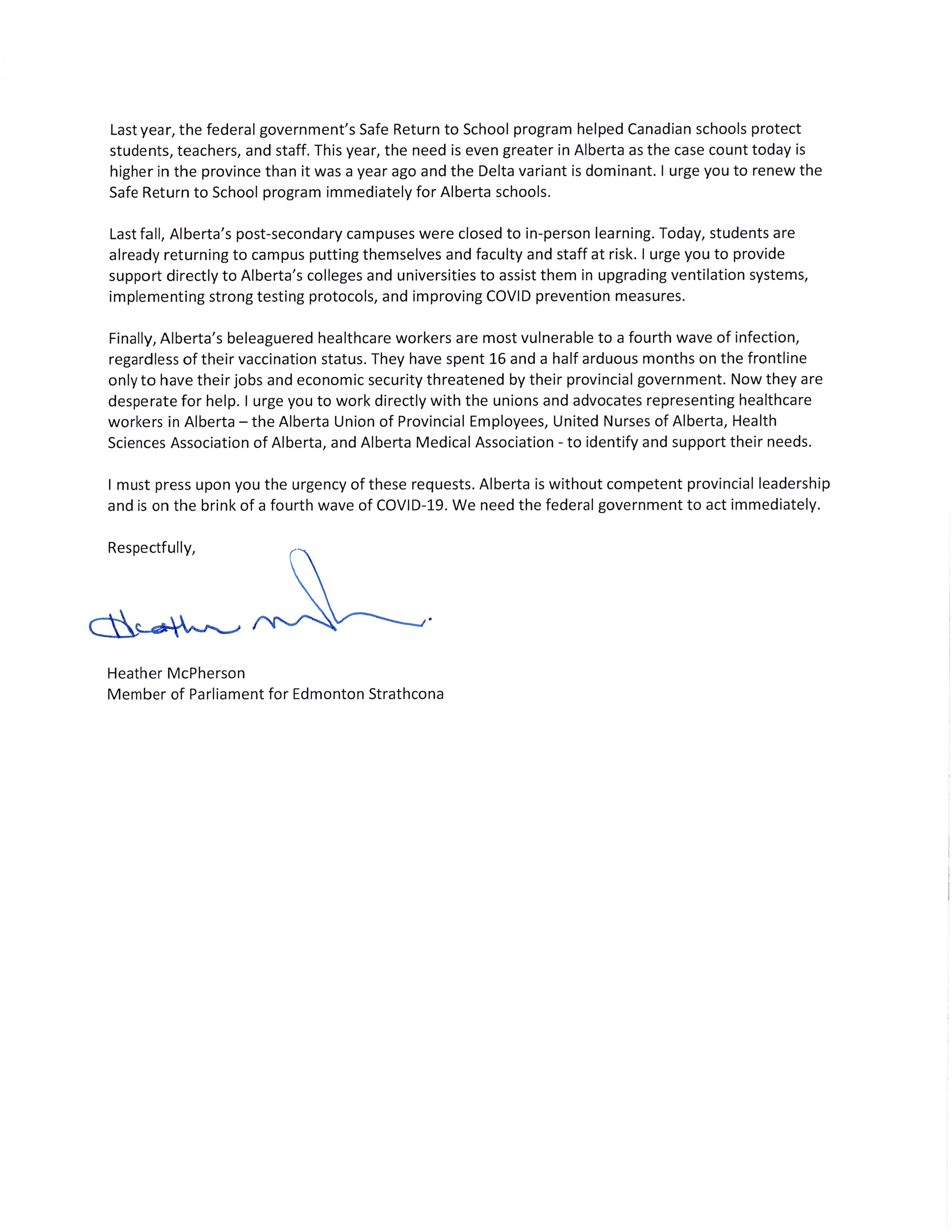 Letter to Prime Minister Trudeau and Health Minister Hajdu, Page 2