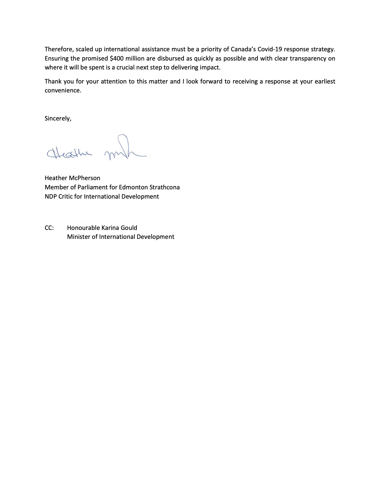 Letter to Minister Freeland, page 2