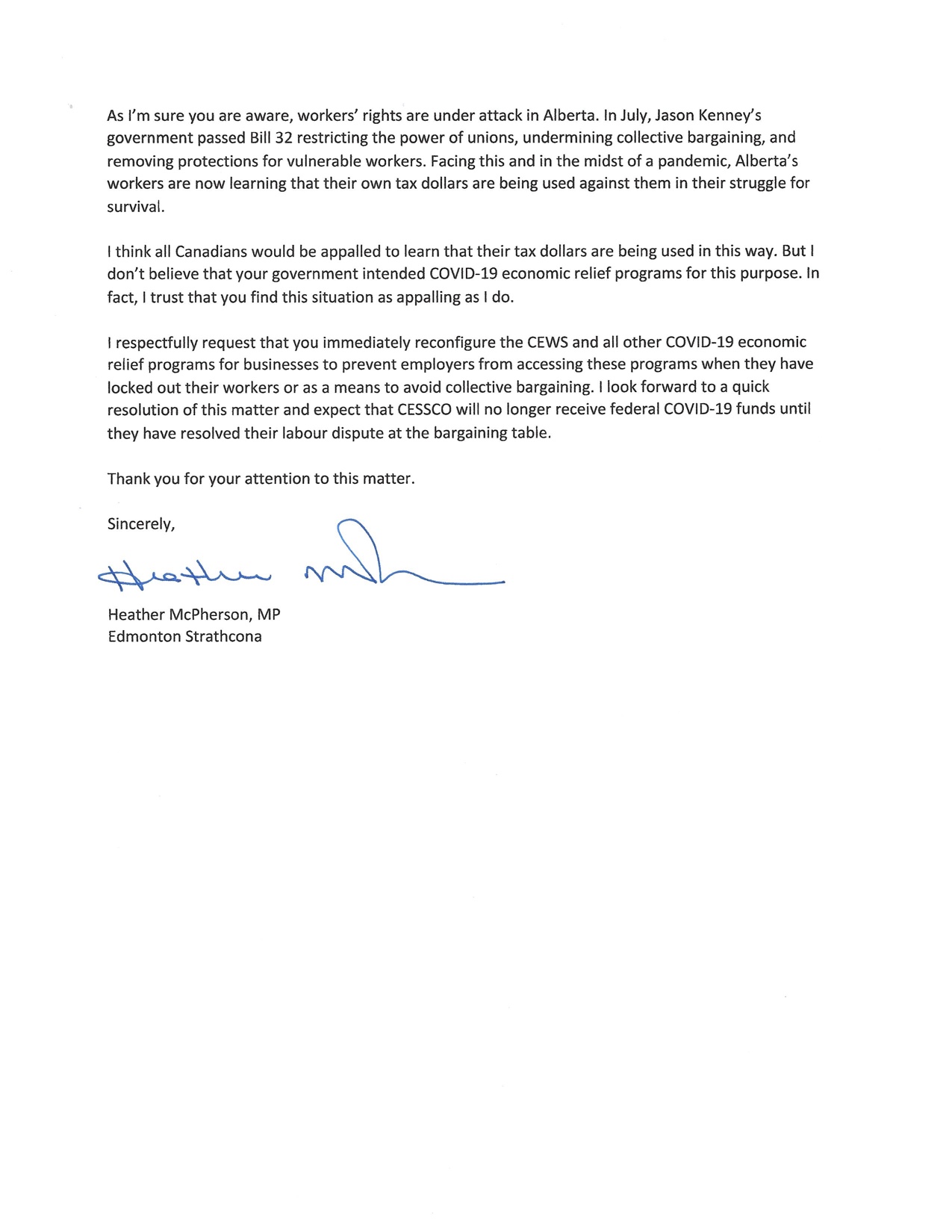 Letter to Minister Freeland, page 2