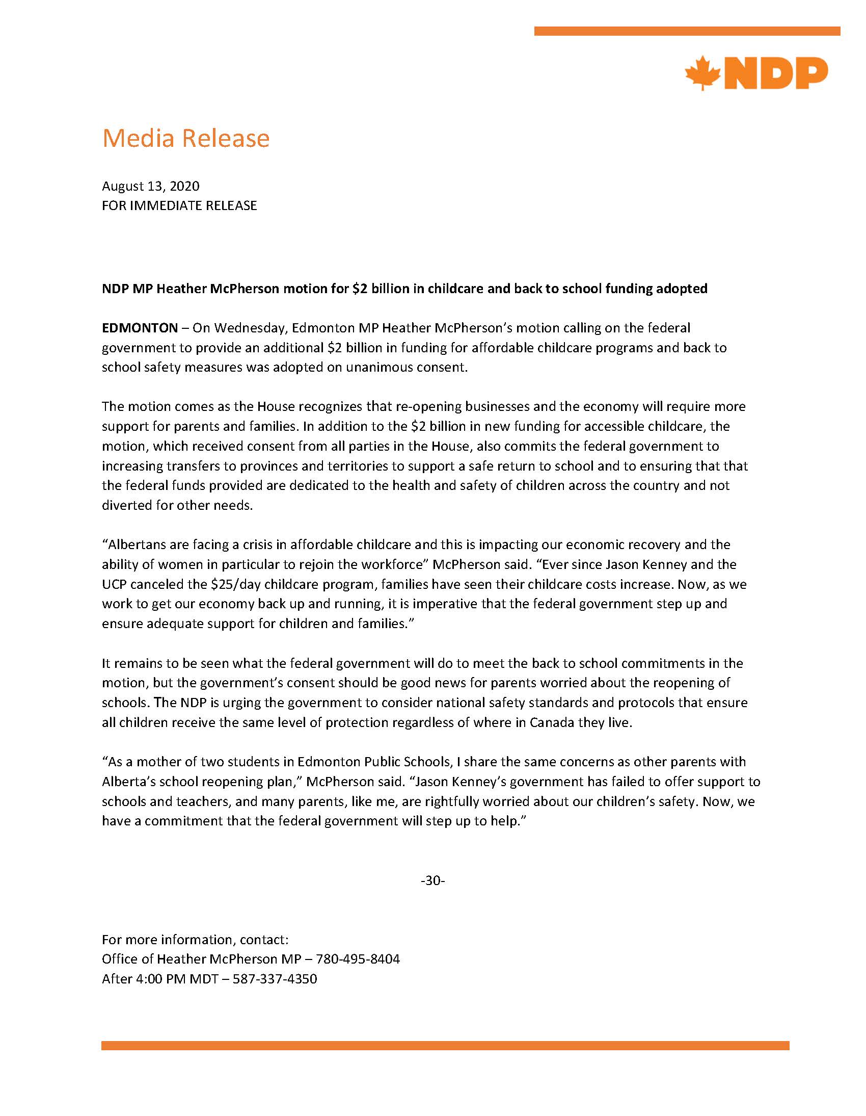 Media Release August 13, 2020